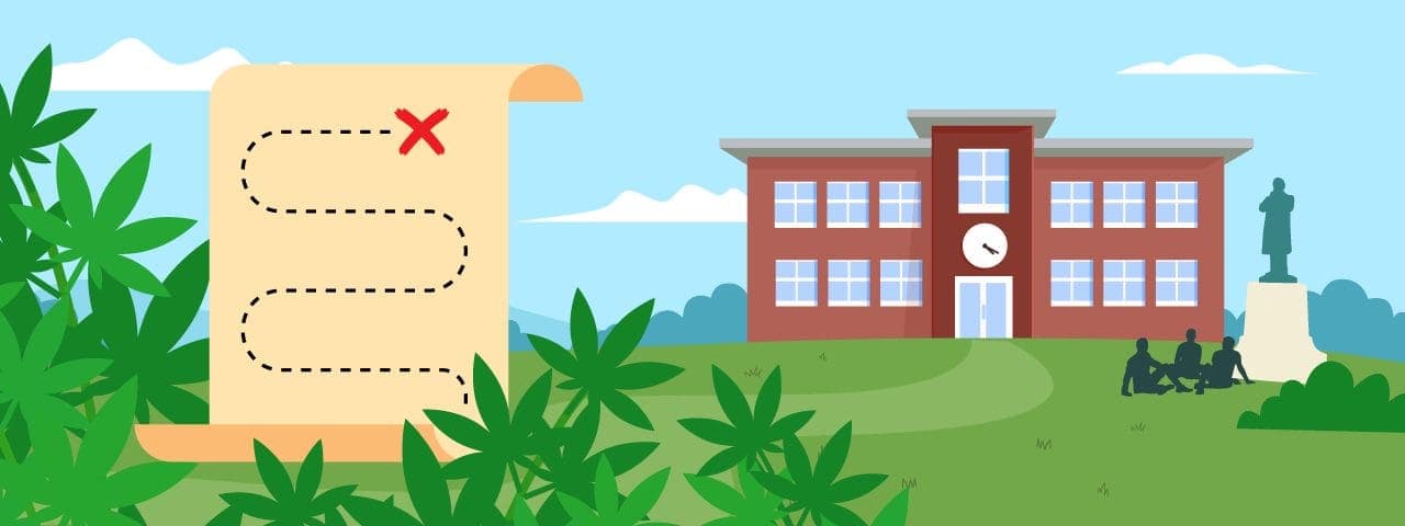 A map next to a school building, representing the history of 420